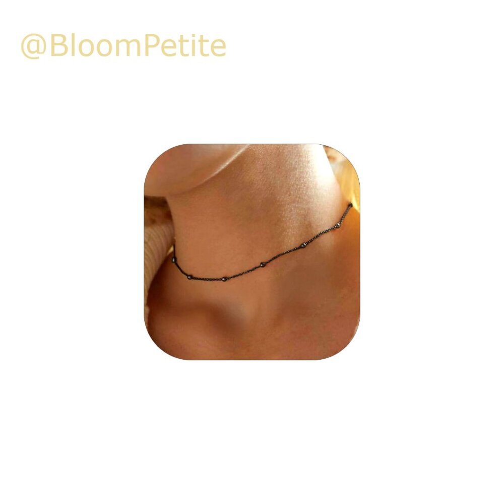 14K Gold Plated Double Layered Dainty Choker Necklace with Beads